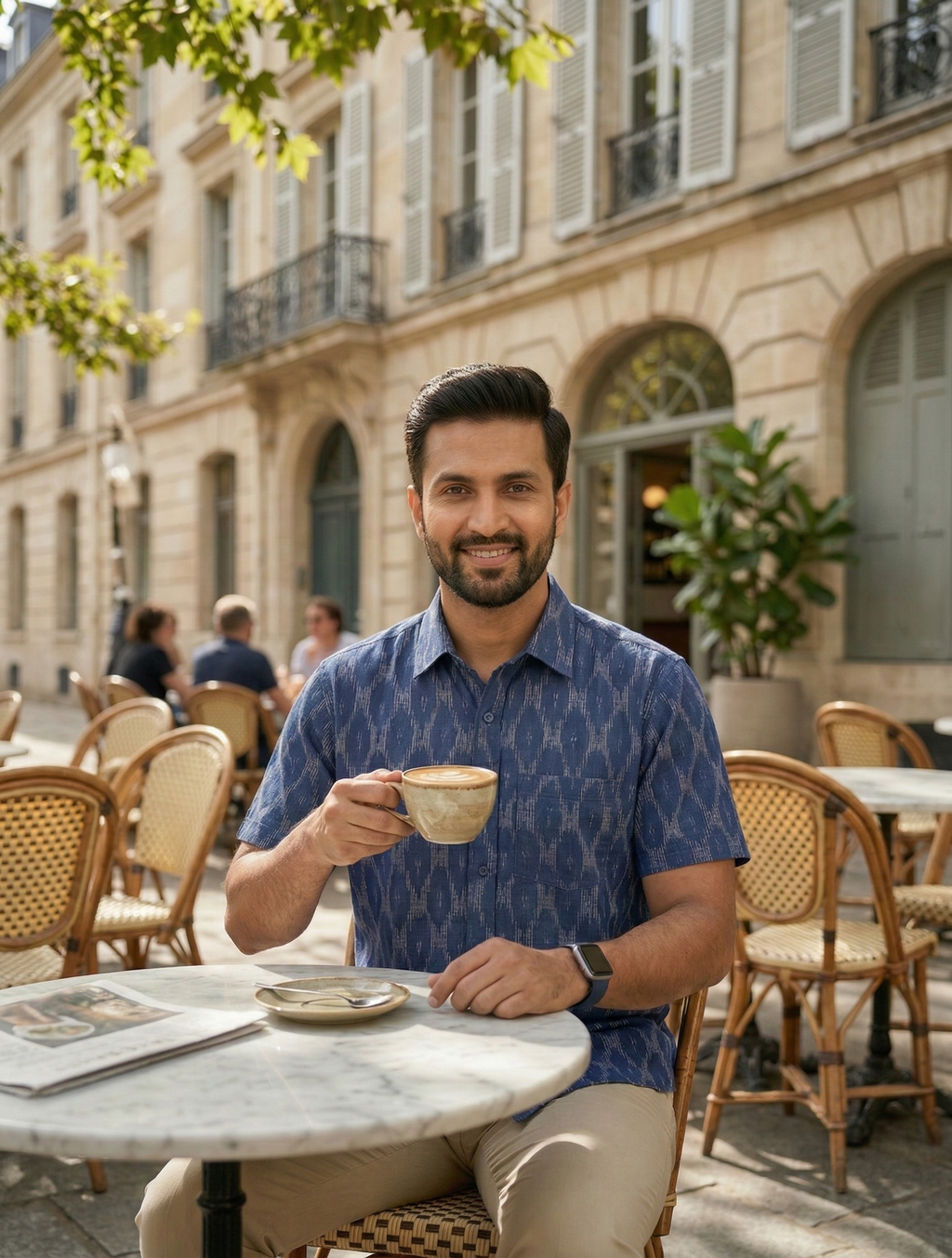 Men's Ikat Print Ethnic Shirt - Indigo Blue - Short Sleeve - Button-Down - Sahaj Handcrafted