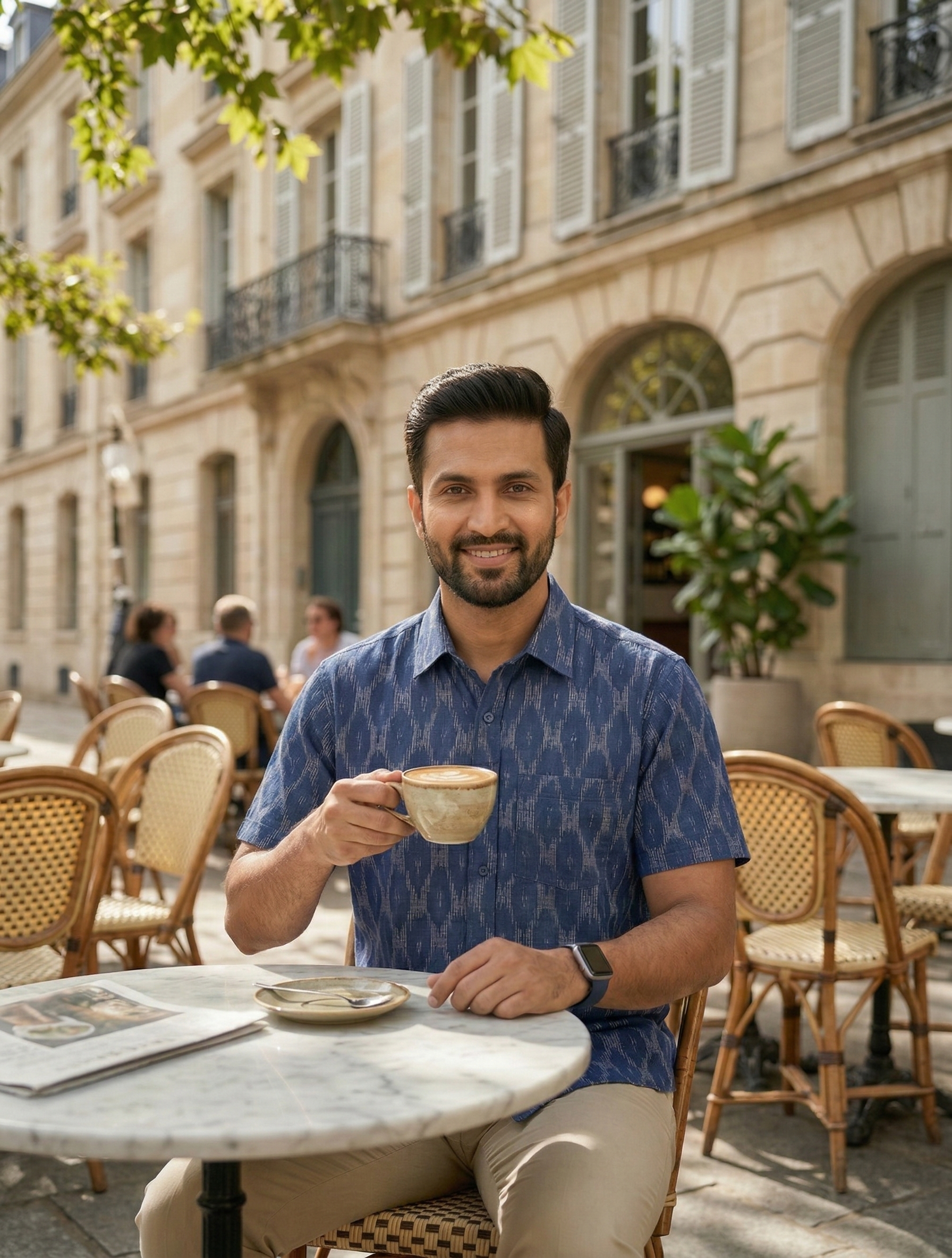 Men's Ikat Print Ethnic Shirt - Indigo Blue - Short Sleeve - Button-Down - Sahaj Handcrafted