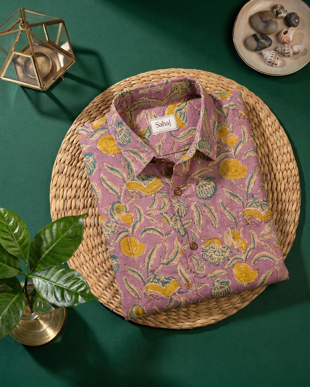 Women's Floral Block Print Ethnic Shirt - Mauve Pink - Long Sleeve - Button-Down - Sahaj Handcrafted