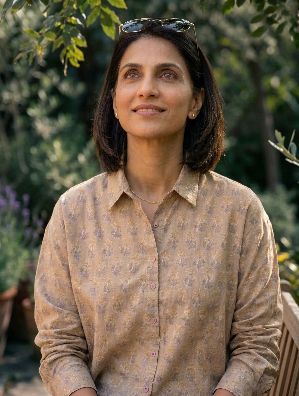 Women’s Floral Block Print Ethnic Shirt - Beige - Long Sleeve - Button Down - Sahaj Handcrafted
