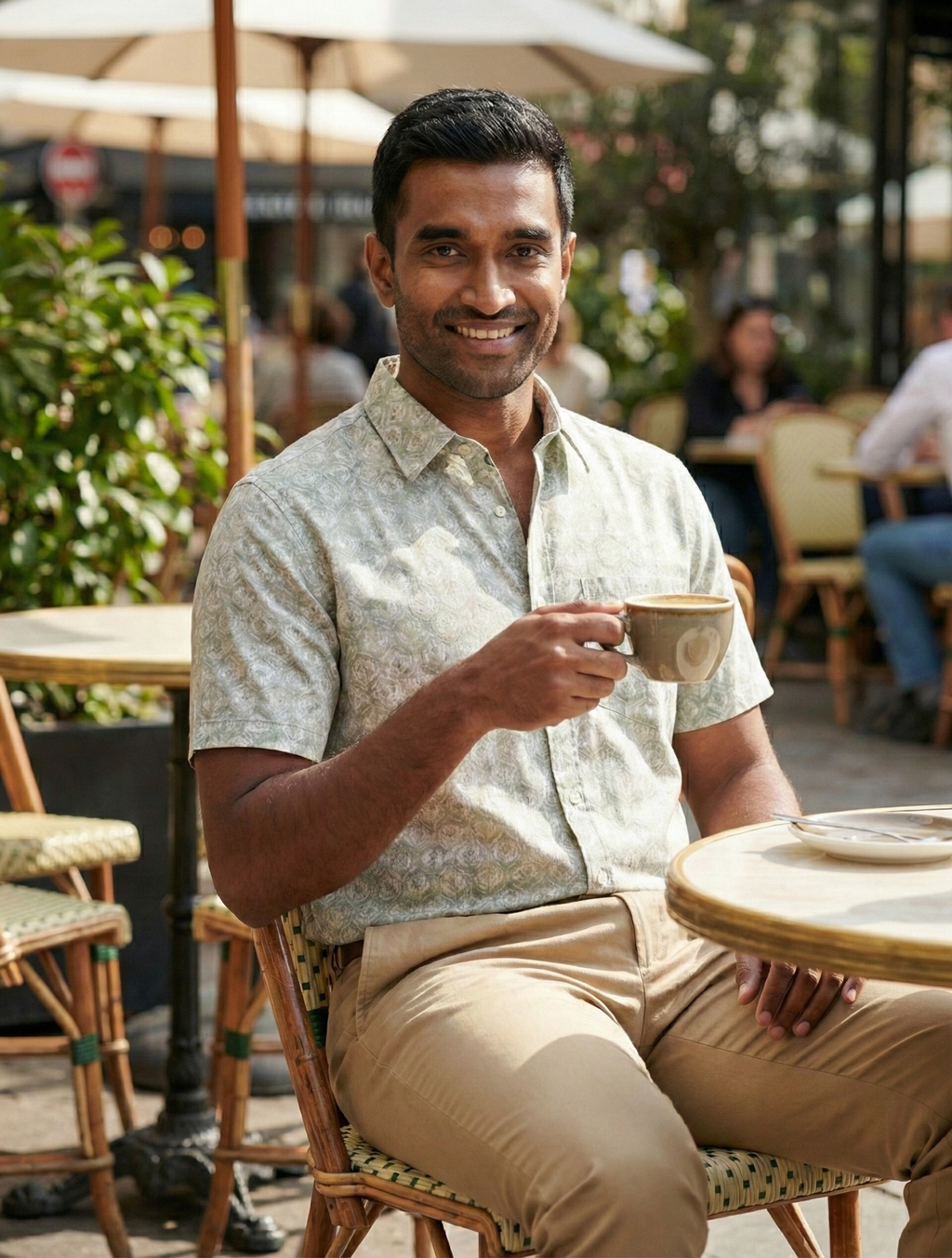 Men's Geometric Print Ethnic Shirt - Light Grey - Short Sleeve - Button-Down - Sahaj Handcrafted
