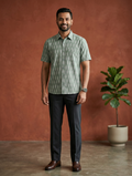Men's Ikat Print Ethnic Shirt - Sage Green - Short Sleeve - Button-Down - Sahaj Handcrafted